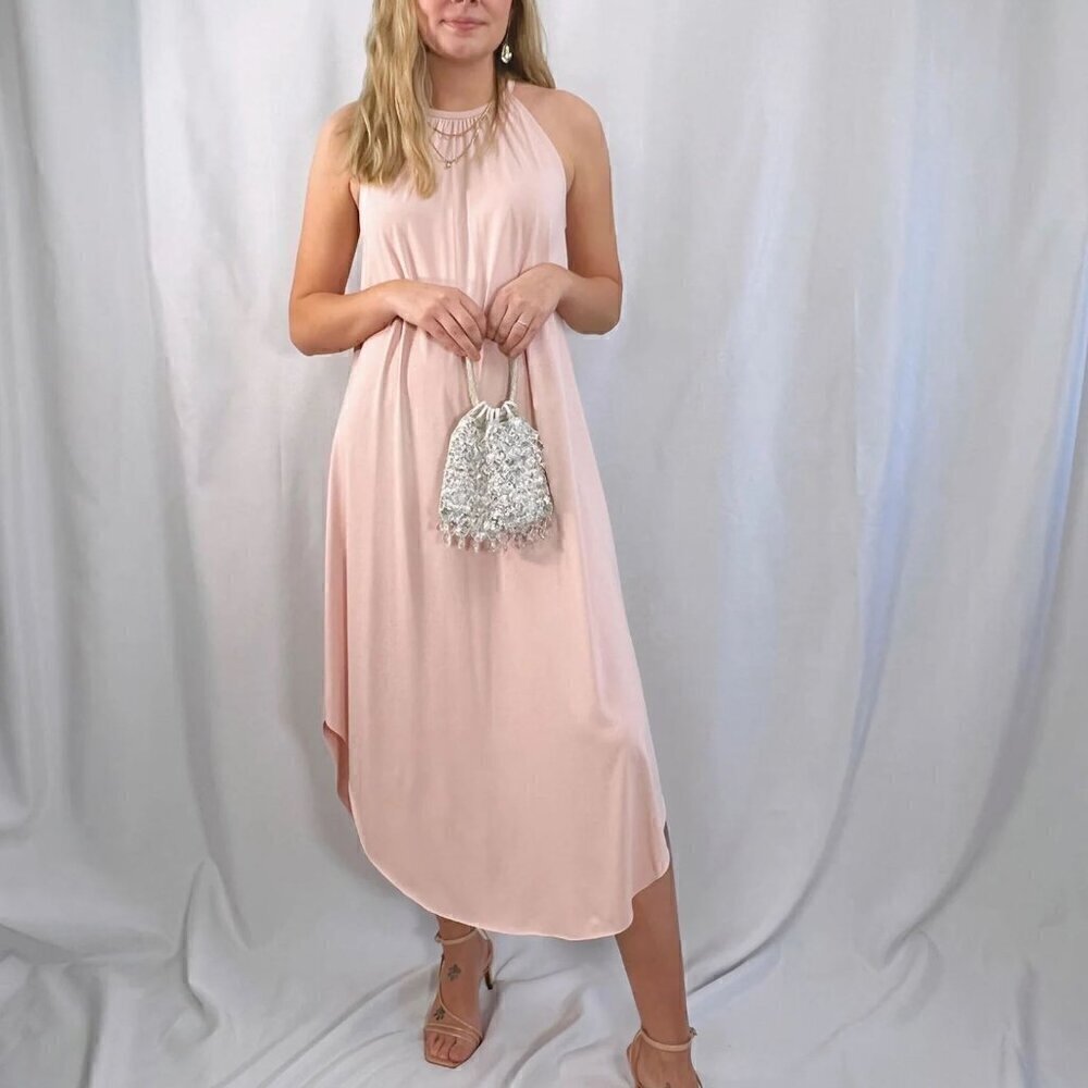 New! Blush pink halter dress with keyhole back stretchy and flowing fairy soft